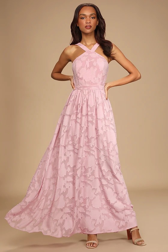 Mauve Pink Maxi Dress - Burnout Floral ...
